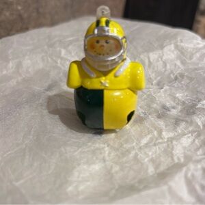 Vintage Yellow and Green Football Player bell Ornament‎